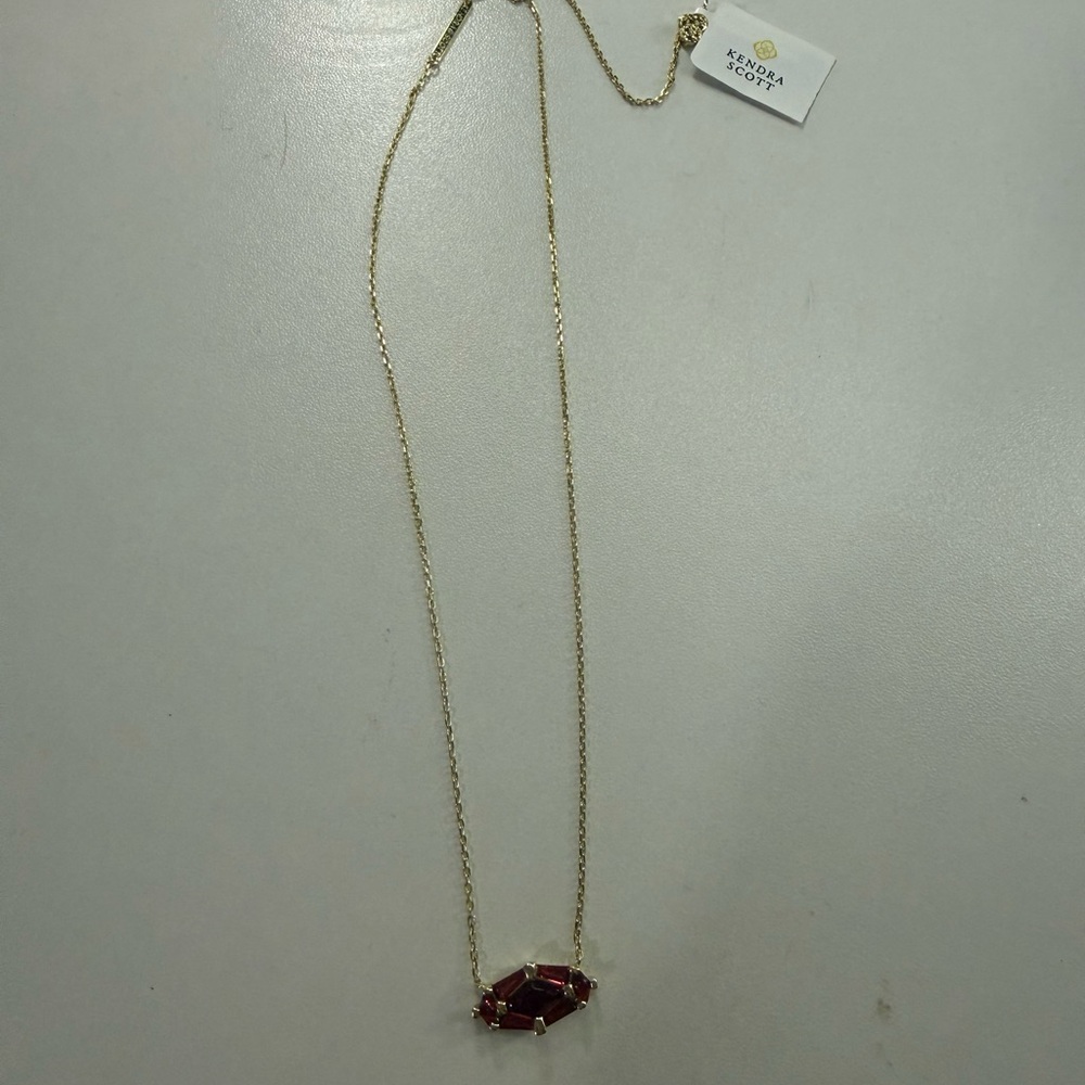 Kendra Scott Gold Necklace with Deep Red Pendant
